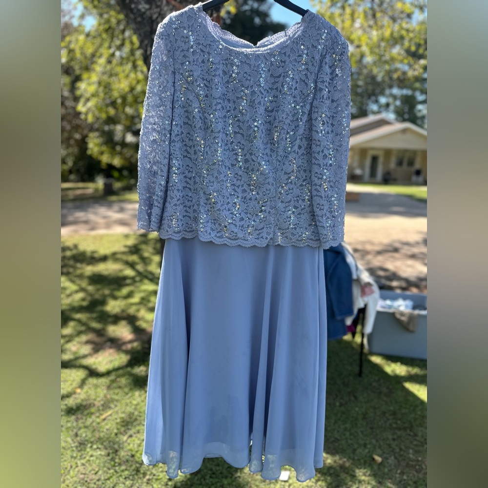 Alex Evenings Lace Overlay Dress in Silver